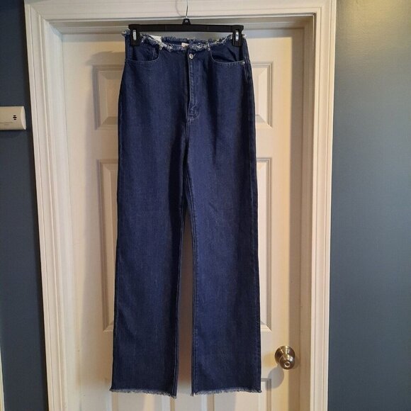 WeWoreWhat Jeans Womens 28 High Rise Frayed Waist Straight Raw Hem Retro - Picture 1 of 14